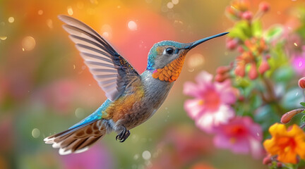 Fototapeta premium Hummingbird in the wild. Beautiful extreme close-up. Chilli. Printable photo with Instant Download. Digital photography. Art Decor. Digital art.