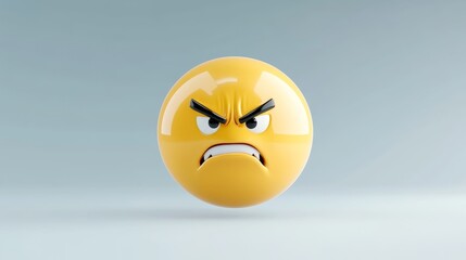 A 3D  yellow emoticon with a frowning expression, symbolizing anger, frustration, displeasure, annoyance, and negativity.