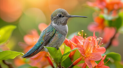 Obraz premium Hummingbird in the wild. Beautiful extreme close-up. Chilli. Printable photo with Instant Download. Digital photography. Art Decor. Digital art.