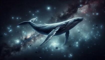 Whale Gliding Through the Stars in a Vast Cosmic Landscape