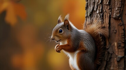 Obraz premium Adorable Squirrel on a Soft Autumn Background