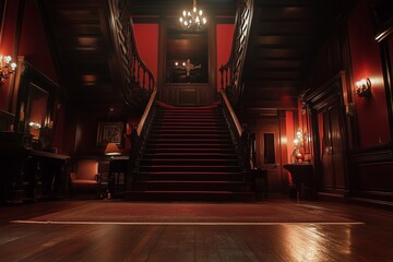 Elegant Gothic Mansion Interior with Grand Staircase