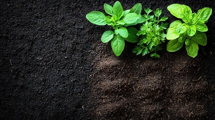 Naklejka premium Green plants emerge from the soil atop a mound of dirt