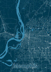 Memphis, Tennessee, USA artistic blueprint map poster