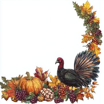 turkey pumpkin autumn leaves harvest border clip art preview