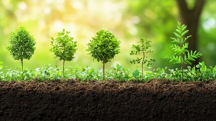   A row of trees stands tall against a field of lush grass, with dirt visible in the foreground