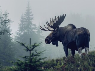 Fototapeta premium Majestic Moose in the Mist