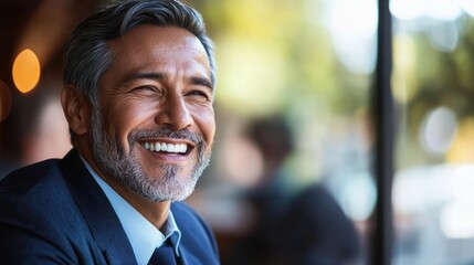 Obraz premium Smiling Man with Salt and Pepper Hair in Suit