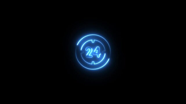 abstract glowing neon 24 hours timer icon animation.