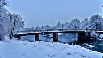 Winter bridge over the river
