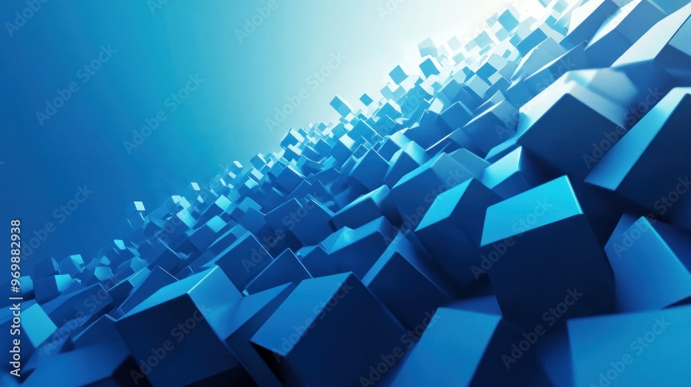 Wall mural abstract blue cube pattern