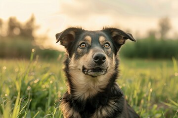 Fototapeta premium Happy dog running off-leash in a spacious community park. Beautiful simple AI generated image