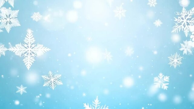 Light blue winter background with snowflakes and copy space, perfect for the holiday season, Christmas, and New Year themes.