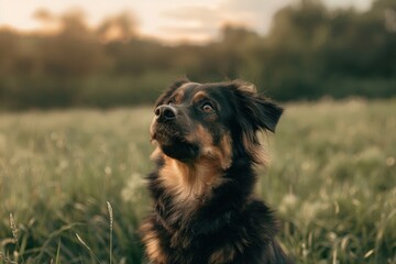 Fototapeta premium Happy dog running off-leash in a spacious community park. Beautiful simple AI generated image