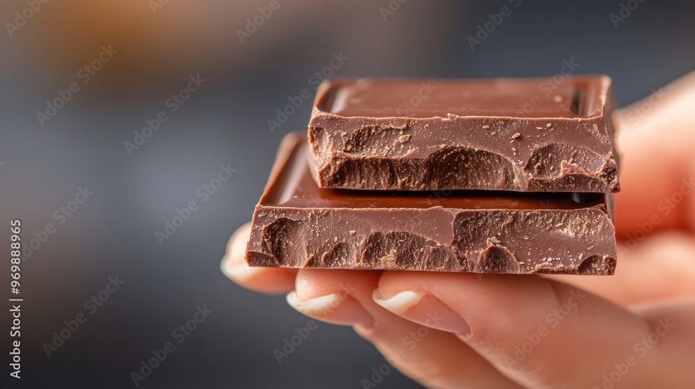 Wall mural A person holding a piece of chocolate in their hand, AI