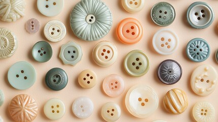 Obraz premium A close-up of a group of buttons on a pink background, with one button angled towards the camera and the other facing away