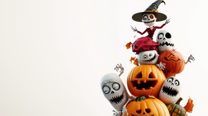 Fototapeta premium Halloween Decorations with Pumpkins and Skeletons.