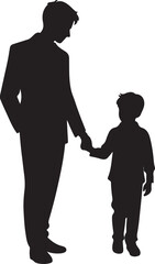 father and child standing with holding hand silhouette design vector art illustration