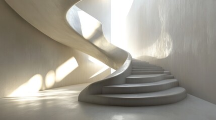 Obraz premium White Concrete Spiral Staircase in a Modern Interior
