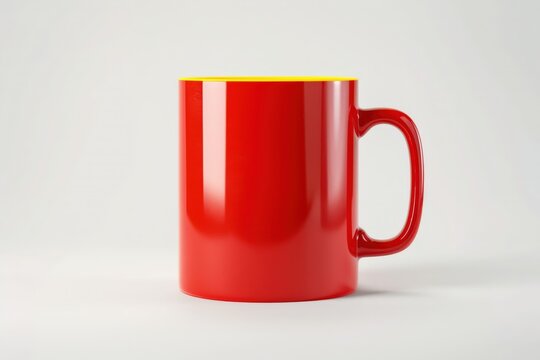 Vibrant Colored Coffee Mugs in Isolated White Background - Hot Drink, Red, Yellow and Green Coffee. Beautiful simple AI generated image
