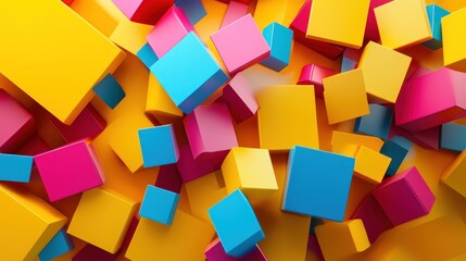 Fototapeta premium Abstract Composition of Yellow, Blue, and Pink Cubes