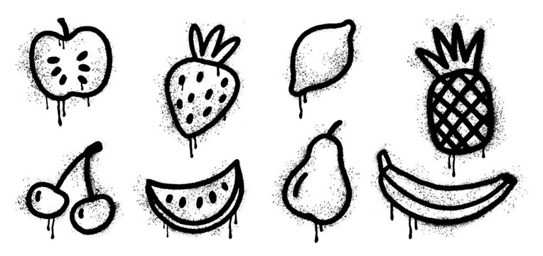Vector collection of fruits and painted in graffiti style