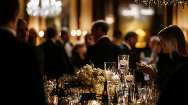 Depict sophisticated social events, such as a formal gala, a high-profile networking event, or an exclusive gathering. Highlight the elegance and refinement of the social setting. 