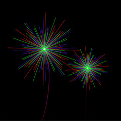 Fireworks vector illustration 
Colorful fireworks icons on black background