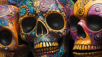 Colorful Decorated Skulls with Floral Patterns