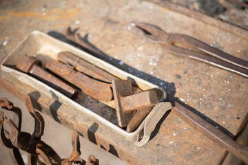 Tools for forging iron. Forging tools. The art of forging metal.