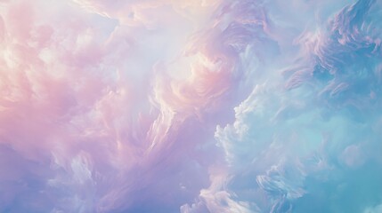 Ethereal Cloudscape in Pastel Pink and Blue Hues &ndash; Dreamy and Serene Abstract Art