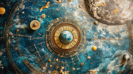 Depict the zodiac signs in alignment with celestial phenomena, such as eclipses, meteor showers, or equinoxes. Show how these events relate to the astrological significance of the signs.