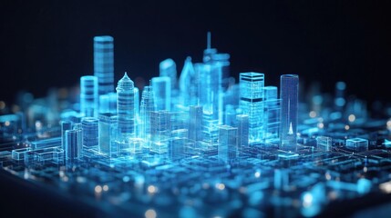 Obraz premium Wireframe Model of a Futuristic Cityscape