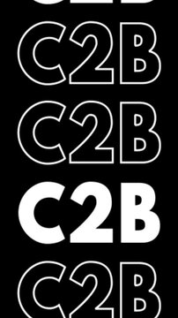 Text "C2B" appears repeatedly, filling the screen width, with outline and filled variations.