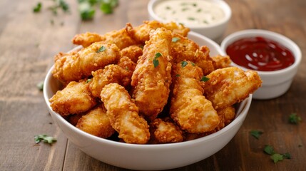 Crispy Fried Chicken Tenders with Dipping Sauces, chicken tenders, fried food, dipping sauces