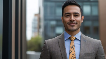 Fototapeta premium A Portrait of a Man in a Brown Suit and Yellow Tie