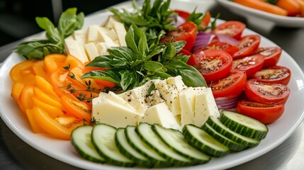 Fresh Salad with Feta, Tomatoes, Cucumbers and Herbs, Food, Healthy, Diet