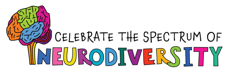 Celebrate the spectrum of neurodiversity. Creative hand-drawn lettering.