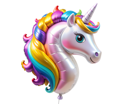 Single unicorn balloons isolated on a transparent or white background