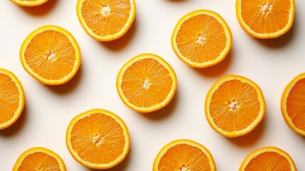 Fototapeta premium Orange Slices Pattern, White Background, Fruit Composition, citrus, vitamins, pattern