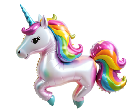 Single unicorn balloons isolated on a transparent or white background