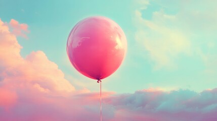 Obraz premium Pink Balloon Floating in a Dreamy Sky, Balloon, Sky, Clouds
