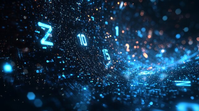 Futuristic Digital Wave with Floating Numbers in High-Fidelity 3D Visualization - Stock Image