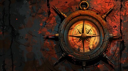 Fototapeta premium A vintage compass design with ornate details and a rustic background, symbolizing adventure and exploration.