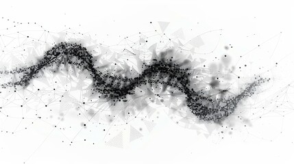 Fototapeta premium An abstract wave design composed of black particles and shapes against a white background, creating a modern artistic effect.
