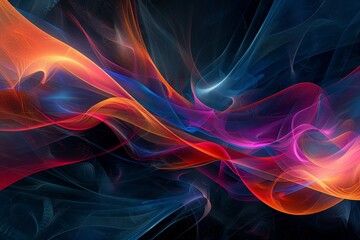 Obraz premium Colorful abstract waves flowing in harmony, creating a dynamic visual experience in vibrant hues against a dark background.