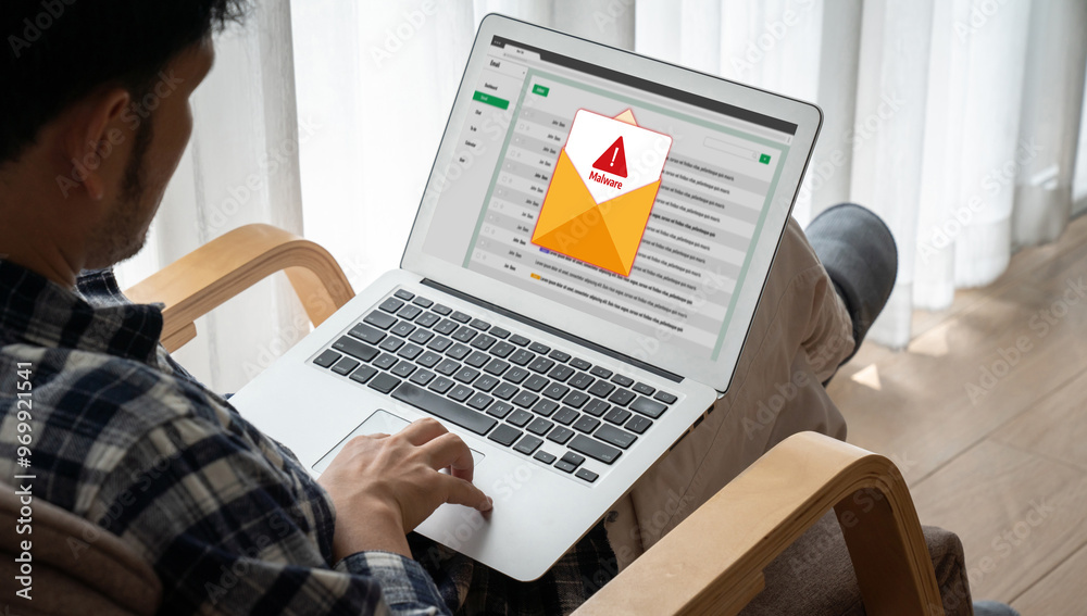 Poster cyber attacking concept. malware alert showing on computer screen display scam and threat detection 