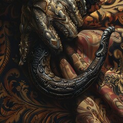 Intricate armor details and ornate patterns create a captivating visual of artistry and craftsmanship in this striking image.