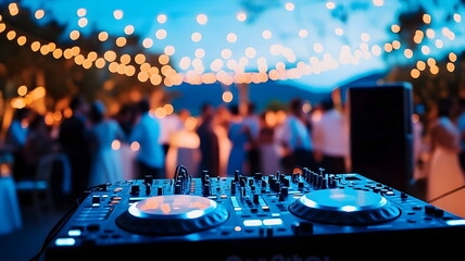 DJ Equipment Bokeh Lights Outdoor Party Music Celebration Atmosphere Nightlife