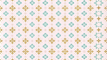 Minimalist background. Golden geometric seamless pattern with tiny floral shapes, small crosses. Simple abstract minimal texture in gold and white color. Modern luxury design.